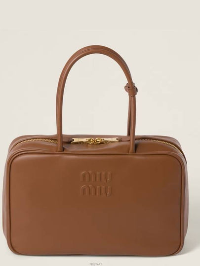 Leather Beau Tote Bag Cognac - MIU MIU - BALAAN 2