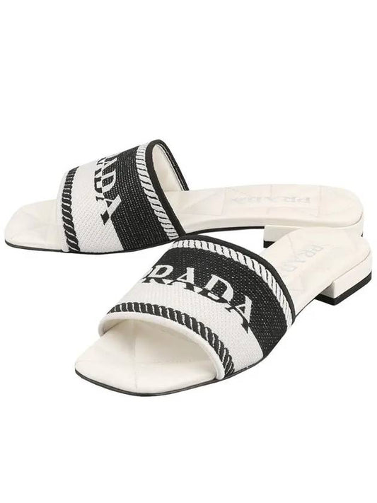 Embroidered Fabric Slippers Black Chalk White - PRADA - BALAAN 2