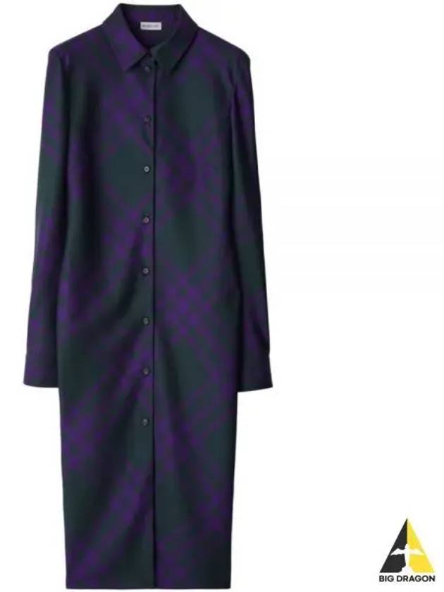 Check Wool Shirt Midi Dress Purple - BURBERRY - BALAAN 2