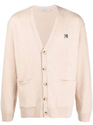 Grey Fox Head Patch Relax Cardigan Beige - MAISON KITSUNE - BALAAN 1