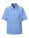 Unisex full open short sleeve pleated shirt light blue - MONPLISSE - BALAAN 2