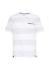 Men's Rugby Striped Pick Pocket Short Sleeve T-Shirt Pale Grey White - THOM BROWNE - BALAAN 2