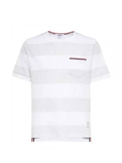 Men's Rugby Striped Pick Pocket Short Sleeve T-Shirt Pale Grey White - THOM BROWNE - BALAAN 2