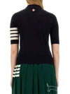 Women's Diagonal Striped Relaxed Fit Wool Polo Shirt Navy - THOM BROWNE - BALAAN 6