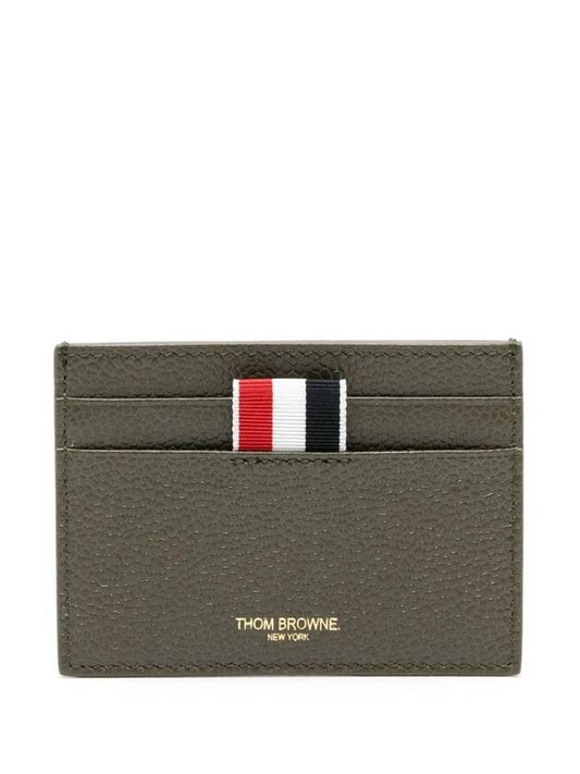 Pebble Grain Leather Stripe Single Card Wallet Green - THOM BROWNE - BALAAN 1