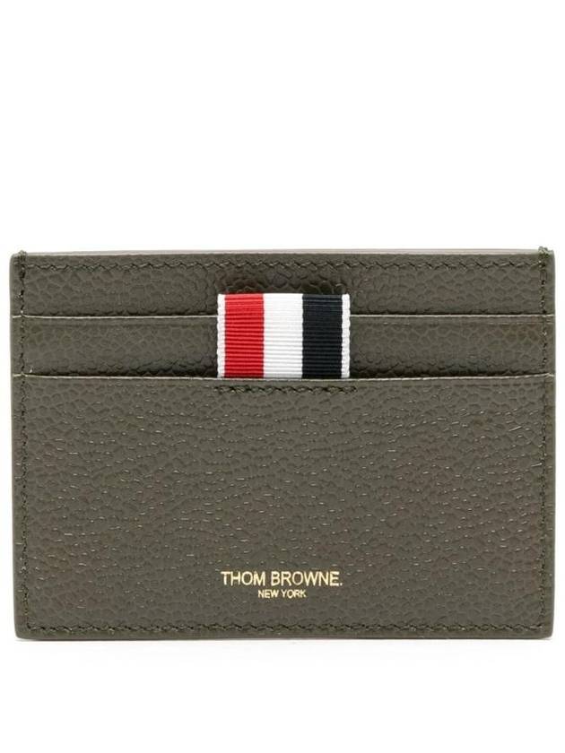 Pebble Grain Leather Stripe Single Card Wallet Green - THOM BROWNE - BALAAN 1