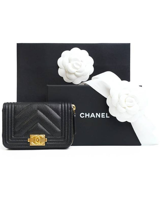 Boy Gold Hardware Grained Calfskin Coin Purse Black - CHANEL - 2