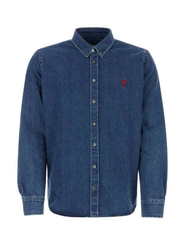 De Coeur Embroidered Denim Long Sleeve Shirt Blue - AMI - BALAAN 1