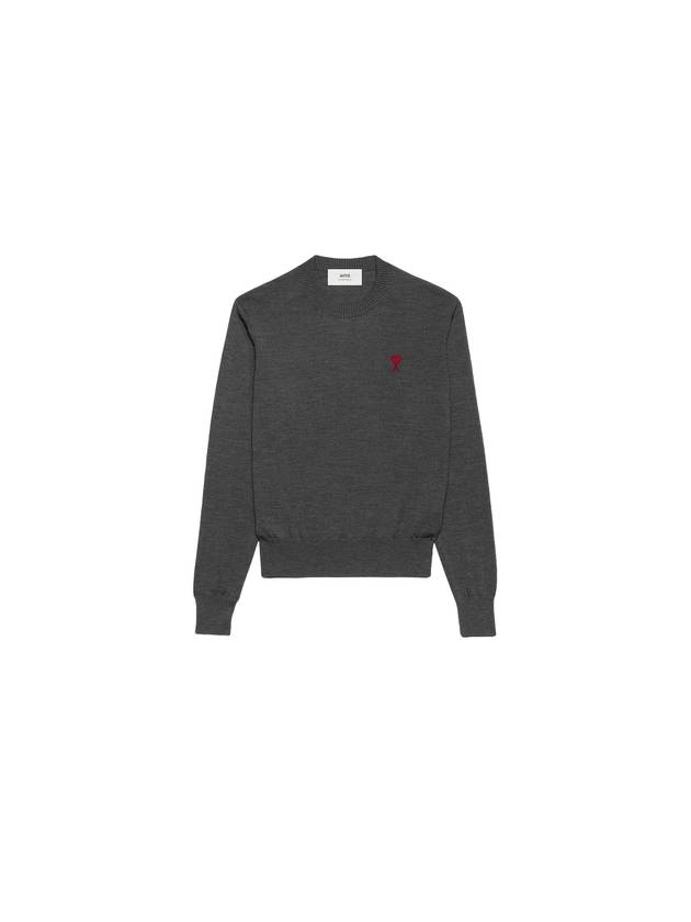 Heart Embroidered Logo Crew Neck Knit Top Heather Grey - AMI - BALAAN 1