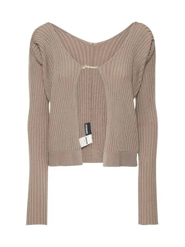 La Maille Pralu Longue Micro Charm Logo Cardigan Light Brown - JACQUEMUS - BALAAN 2