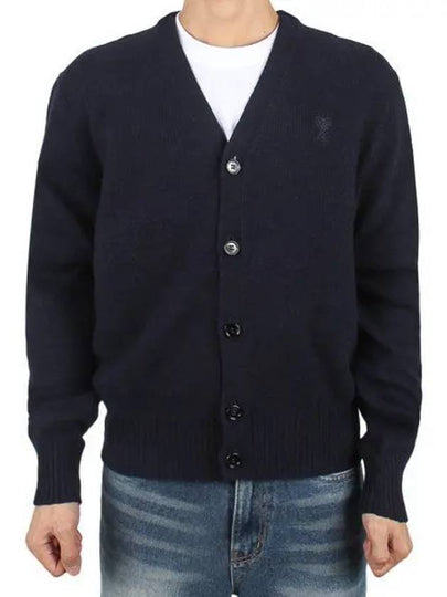 V-Neck Cashmere Cardigan Navy - AMI - BALAAN 2