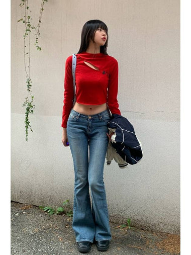 Cut Out Cropped Knit Top Red - DON’T ASK MY PLAN - BALAAN 1