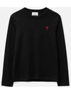 Chain Stitch Heart Logo Long Sleeve T-Shirt Black - AMI - BALAAN 2