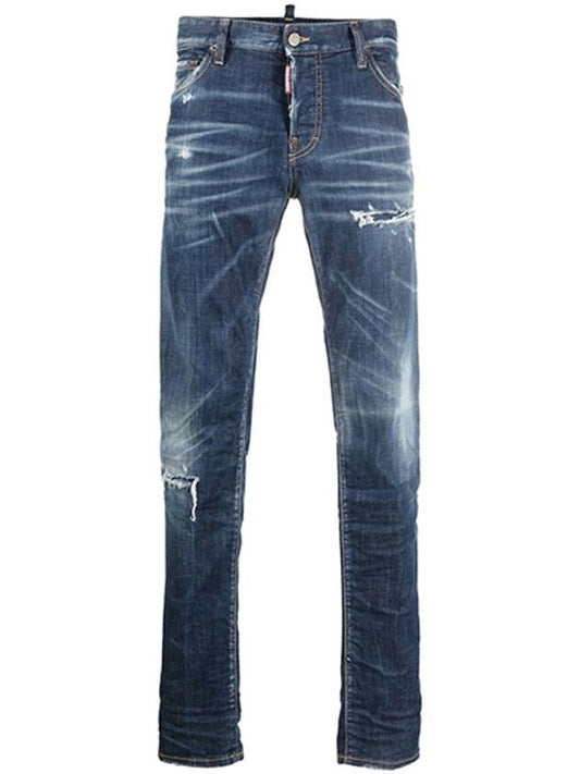 Men's Destroy Slim Jeans Dark Blue - DSQUARED2 - BALAAN.