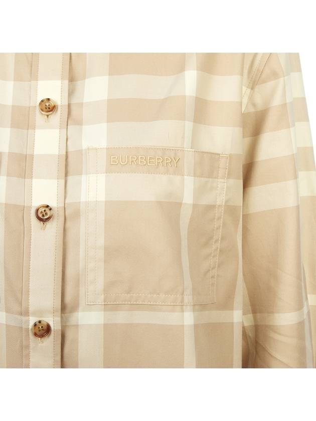 Women's Button Down Collar Check Cotton Long Sleeve Shirt Beige - BURBERRY - BALAAN 11