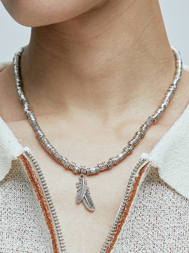 Feather Antique Silver Bead Necklace - KND - BALAAN 10