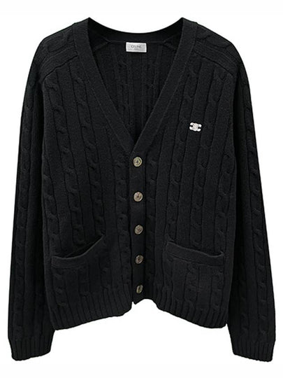 Triomphe Embroidered Cable Knit Cashmere Cardigan Black - CELINE - BALAAN 2