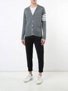 Men's Classic V-neck Merino Wool Cardigan Medium Grey - THOM BROWNE - BALAAN 4