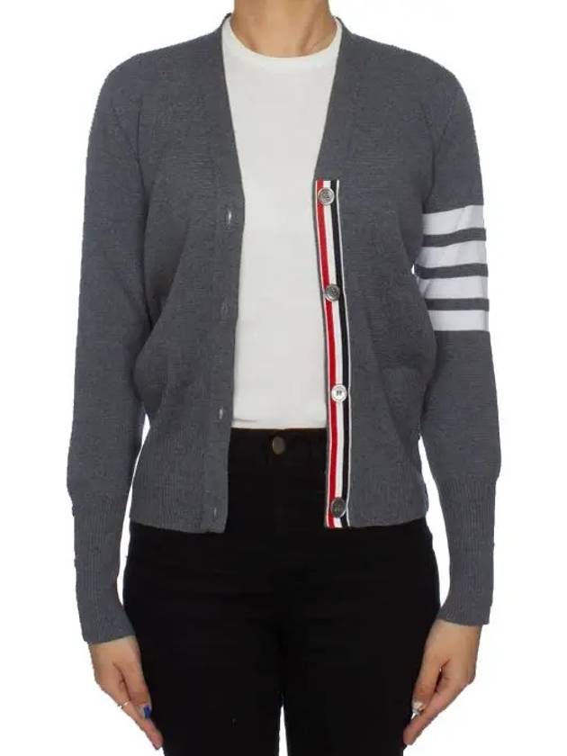 Cotton 4-Bar Milano Classic V-Neck Cardigan Medium Grey - THOM BROWNE - BALAAN 3