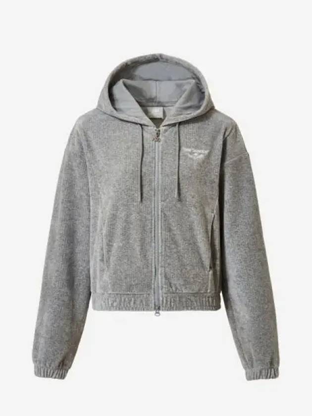 Women s Velor Ribbed Hooded Zip Up AC Melange Gray - NEW BALANCE - BALAAN 1