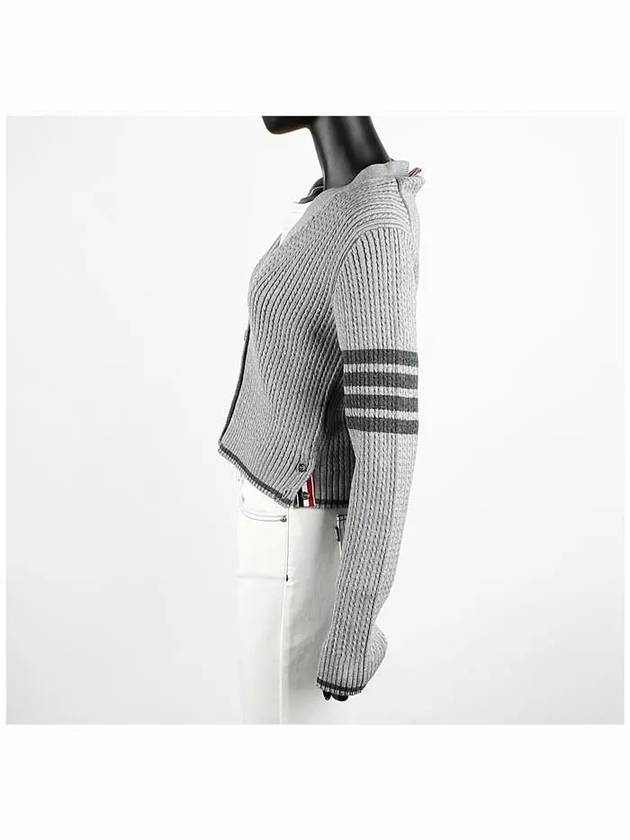 4 Bar Cable Wool Crop Cardigan Grey - THOM BROWNE - BALAAN 4