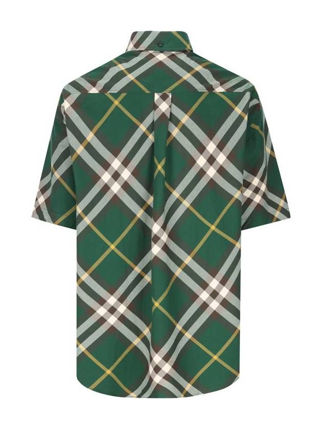 Embroidered Logo Plaid Short-Sleeve Shirt Green - BURBERRY - BALAAN 3