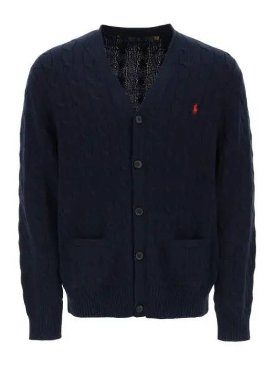 Pony Logo Cable Knit Cardigan Navy - POLO RALPH LAUREN - BALAAN 2