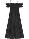 Poplin Off Shoulder Smoke Midi Dress Black - GANNI - BALAAN 1