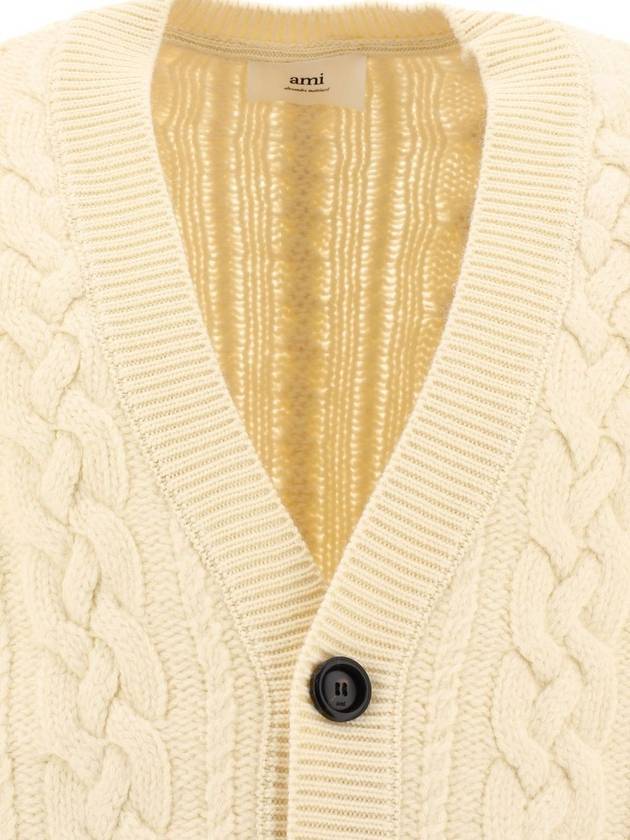 cable V-neck knit cardigan cream - AMI - BALAAN 6