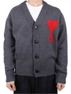 Big Heart Logo Wool Cardigan Grey - AMI - BALAAN 2