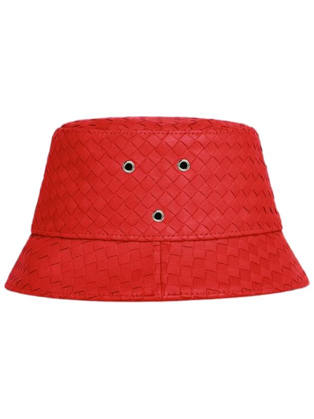 Intrecciato Leather Bucket Hat Red - BOTTEGA VENETA - BALAAN 3