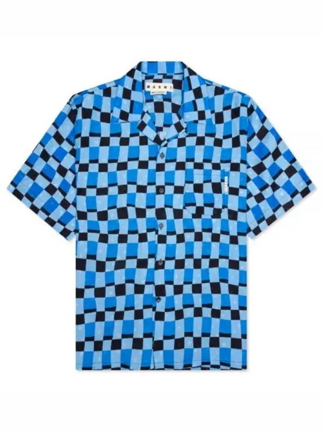 Check Pattern Bowling Short Sleeve Shirt Blue - MARNI - BALAAN 2