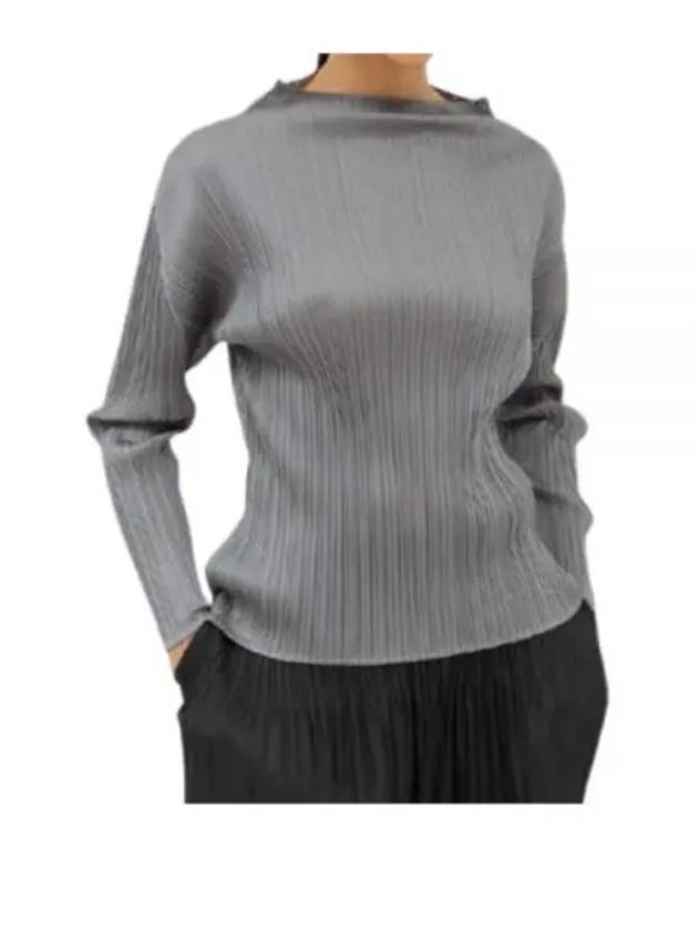 Mock Neck Pleated Long Sleeve T-Shirt Grey - ISSEY MIYAKE - BALAAN 2