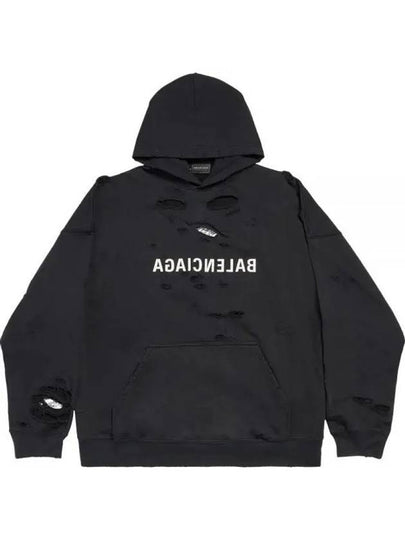 Mirror Distressed Cotton Hoodie Black - BALENCIAGA - BALAAN 2