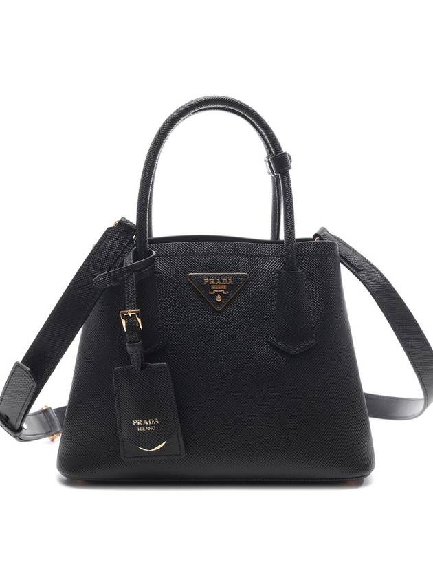 Double Saffiano Leather Mini Bag Black - PRADA - BALAAN 2