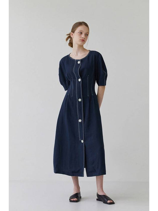 Alexa Linen Dress Navy - LUGNER - BALAAN 2