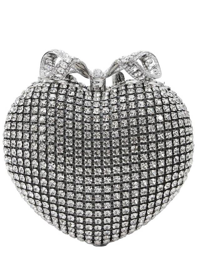 'Heart' Silver Clutch With Bow On The Front And All-Over Crystal Decorations In Tech Fabric Woman - SELF PORTRAIT - BALAAN 2