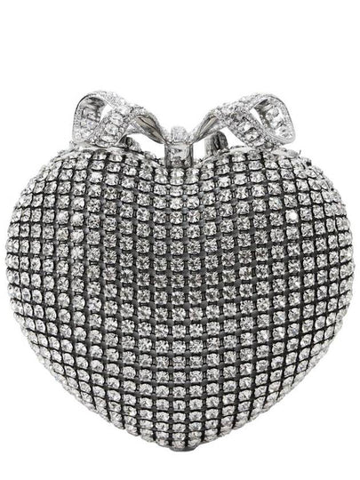 'Heart' Silver Clutch With Bow On The Front And All-Over Crystal Decorations In Tech Fabric Woman - SELF PORTRAIT - BALAAN 2