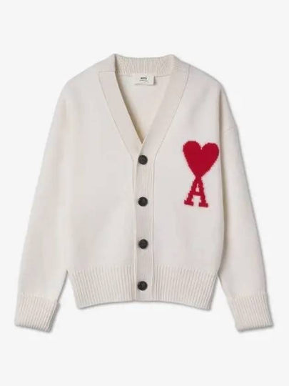 Intarsia Big Heart Logo Oversized Virgin Wool Cardigan White - AMI - BALAAN 2