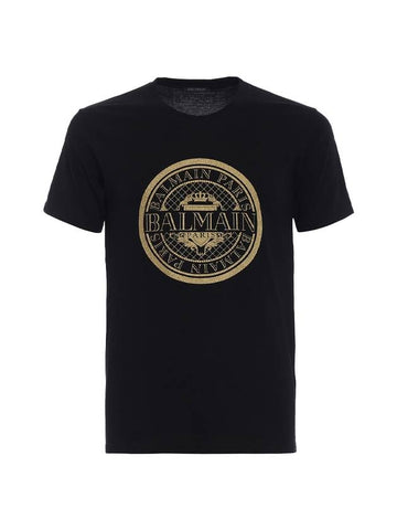 Golden Circle Logo Cotton Short Sleeve T-Shirt Black - BALMAIN - BALAAN 1