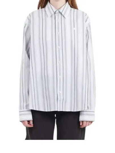 Micro Face Logo Patch Striped Long Sleeve Shirt Grey - ACNE STUDIOS - BALAAN 2