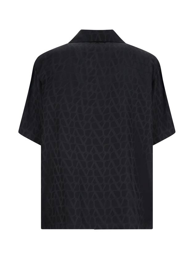 Patterned Silk Bowling Short Sleeve Shirt Black - VALENTINO - BALAAN 3