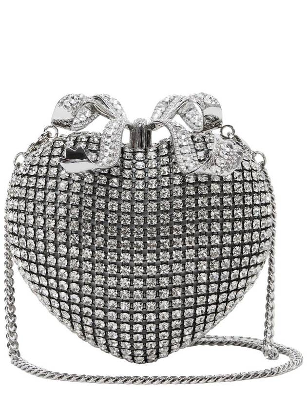 'Heart' Silver Clutch With Bow On The Front And All-Over Crystal Decorations In Tech Fabric Woman - SELF PORTRAIT - BALAAN 3