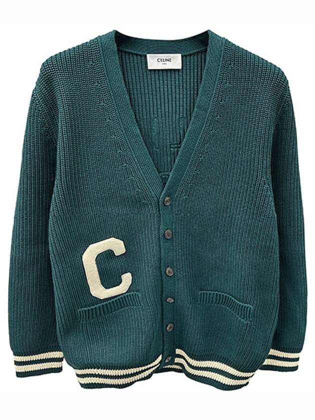 College Logo Patch Wool Long Cardigan Green - CELINE - BALAAN 2