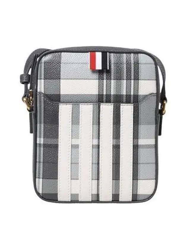 Crossbody Bag Pebble Grain Madras Check Camera Gray - THOM BROWNE - BALAAN 1