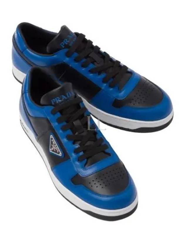 Men's Downtown Triangle Logo Leather Low Top Sneakers Blue Black - PRADA - BALAAN 2