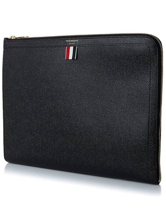 Three Stripes Tab Pebble Document Folio Clutch Bag Black - THOM BROWNE - BALAAN 3