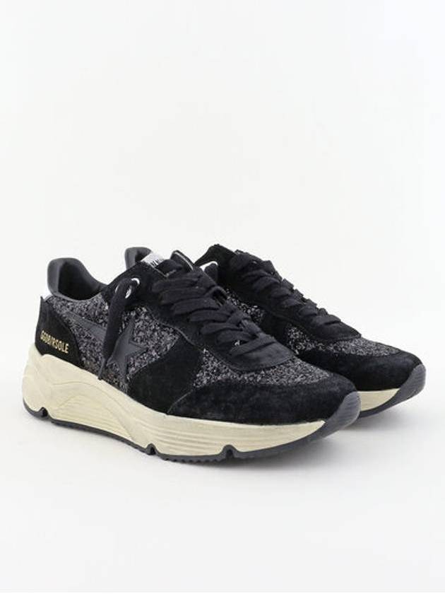 Women's Running Sole Glitter Leather Low Top Sneakers Black - GOLDEN GOOSE - BALAAN 3