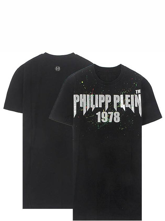 20SS S20C MTK4269 PJY002N 02 Painted Round Short Sleeve T-Shirt Black Men's T-Shirt TR - PHILIPP PLEIN - BALAAN 1