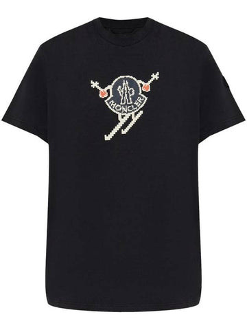 Ski Logo Print Short Sleeve T Shirt Black - MONCLER - BALAAN 1